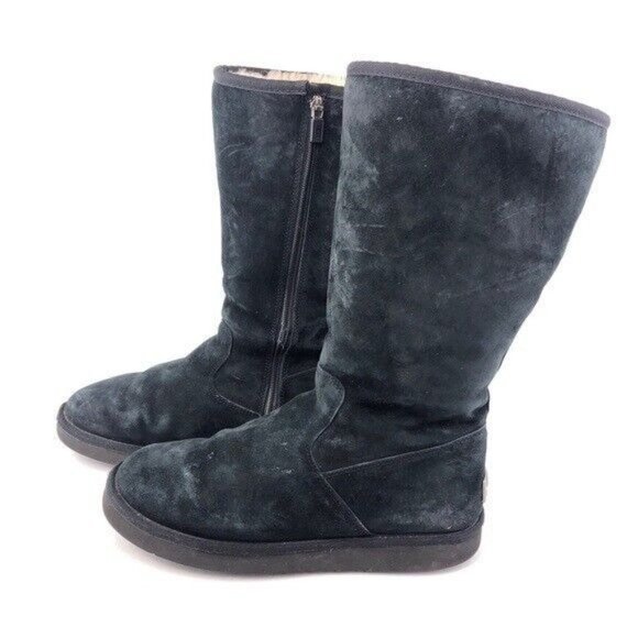 UGG Sumner Black Leather Sheepskin Winter Boots 9 - Picture 2 of 13